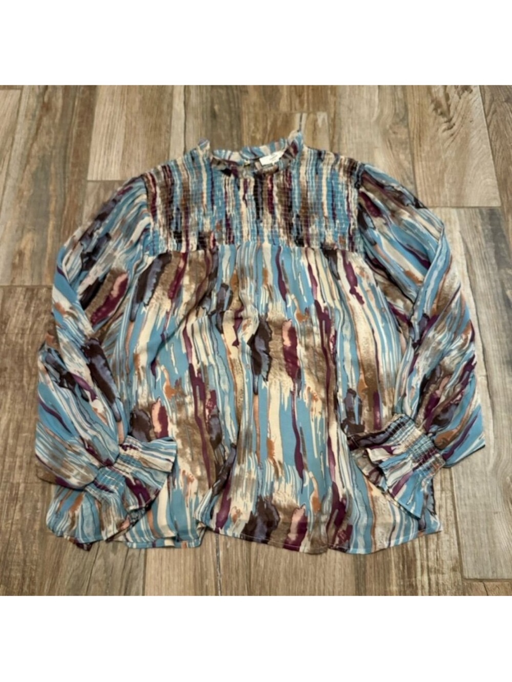 Entro Abstract Smocked Neck Blouse